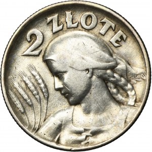 Kobieta i kłosy, 2 złote Londyn 1925 - kropka po dacie