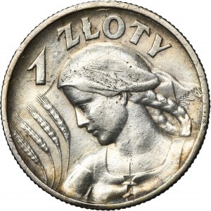 Kobieta i kłosy, 1 złoty Londyn 1925 - kropka po dacie