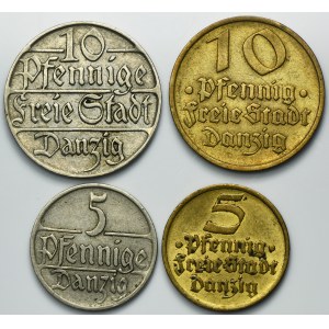 Set, Free City of Danzig, 5 pfennig and 10 pfennig 1923 and 1932 (4 pcs.)