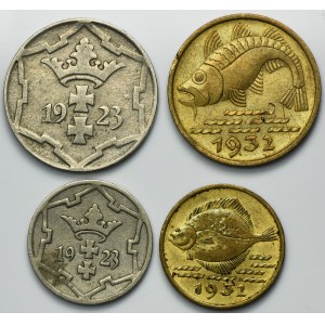 Set, Free City of Danzig, 5 pfennig and 10 pfennig 1923 and 1932 (4 pcs.)