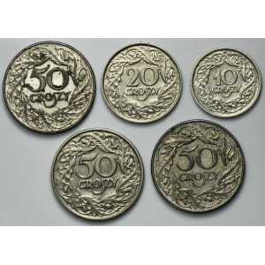 Zestaw, 10 groszy, 20 groszy i 50 groszy 1923 i 1938 (5 szt.)