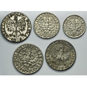 Zestaw, 10 groszy, 20 groszy i 50 groszy 1923 i 1938 (5 szt.)