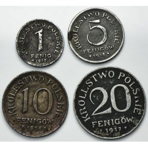 Set, Polish Kingdom, 1 pfennig, 5 pfennig, 10 pfennig and 20 pfennig 1917-1918 (4 pcs.)