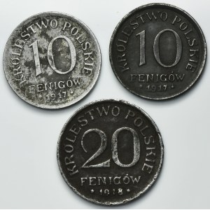Set, Polish Kingdom, 10 pfennig and 20 pfennig 1917-1918 (3 pcs.)