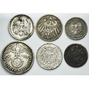 Set, German, 10 Pfennig, 25 Pfennig, 50 Pfennig, 1 Mark and 5 Mark (6 pcs.)
