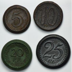 Set, Bunzlau and Waldenburg, Notgeld, 5 Pfennig, 10 Pfennig, 20 Pfennig and 25 Pfennig (4 pcs.)