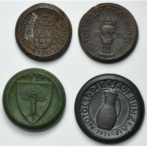 Set, Bunzlau and Waldenburg, Notgeld, 5 Pfennig, 10 Pfennig, 20 Pfennig and 25 Pfennig (4 pcs.)