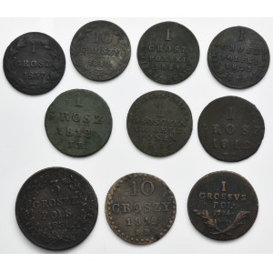 Ensemble, pièces de la Pologne sous les partitions, 1 Grosz, 3 Grosz et 10 Grosz (10 pièces).