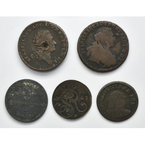 Set, Poland and Silesia, August III of Poland and Poniatowski, Groschen, 3 Groschen and Token (5 pcs.)
