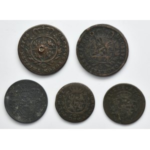 Set, Poland and Silesia, August III of Poland and Poniatowski, Groschen, 3 Groschen and Token (5 pcs.)