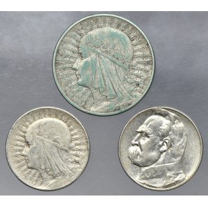 Set, Tête de femme et Piłsudski, 5 or et 10 or (3 pcs).
