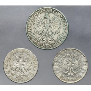 Set, Tête de femme et Piłsudski, 5 or et 10 or (3 pcs).