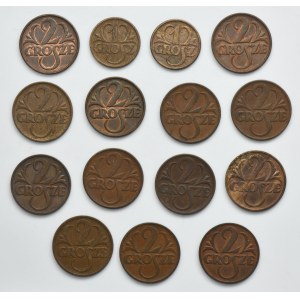 Zestaw, 1 grosz i 2 grosze 1936-1938 (15 szt)