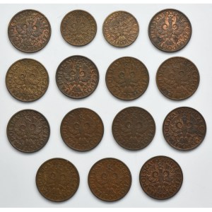 Zestaw, 1 grosz i 2 grosze 1936-1938 (15 szt)