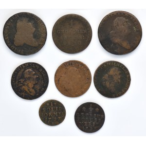 Set, Kingdom of Prussia and South Prussia, Friedrich Wilhelm II and Friedrich Wilhelm III, 1 schilling, 1/2 Groschen, Groschen and 3 Groschen (8 pcs.)