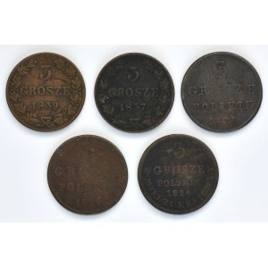 Set, Kingdom of Poland, 3 Groschen (5 pcs.)