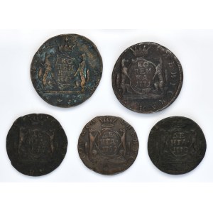 Set, Russia, Siberia, Catherine II, Denga and 1 Kopeck Suzun (5 pcs.)
