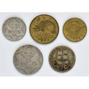 Set, Free City of Gdansk, 5 pfennig, 10 pfennig and 1/2 gulden (5 pcs.)