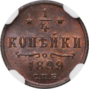 Russia, Nicholas II, 1/4 Kopeck 1899 СПБ - NGC MS65 RB
