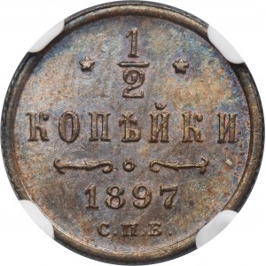 Russia, Nicolas II, 1/2 Kopeck Petersburg 1897 СПБ - NGC MS64 BN