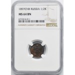Russia, Nicolas II, 1/2 Kopeck Petersburg 1897 СПБ - NGC MS64 BN