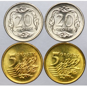 Sada, 5 haléřů a 20 haléřů 1990 a 1993 (4 ks)