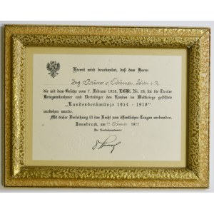 Austria, Certificate of Award of Commemorative Medal