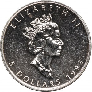 Canada, Elizabeth II, 5 Dollars Ottawa 1993 - Mapple leaf