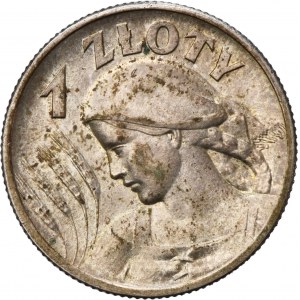 Kobieta i kłosy, 1 złoty Londyn 1925 - kropka po dacie