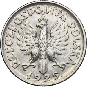 Kobieta i kłosy, 1 złoty Londyn 1925 - kropka po dacie