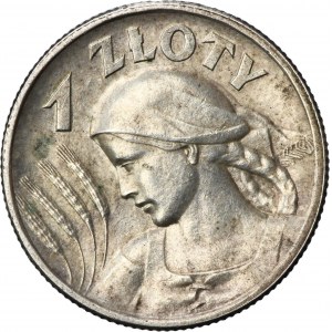 Kobieta i kłosy, 1 złoty Londyn 1925 - kropka po dacie