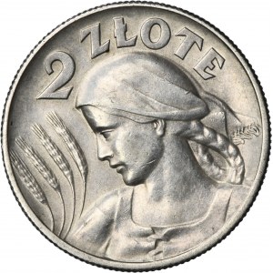 Kobieta i kłosy, 2 złote Londyn 1925 - kropka po dacie