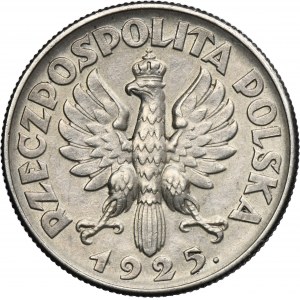 Kobieta i kłosy, 2 złote Londyn 1925 - kropka po dacie