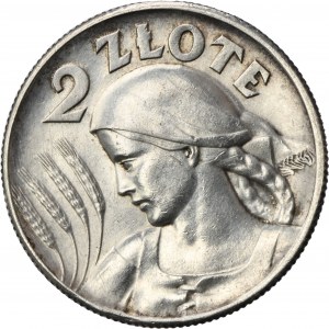 Kobieta i kłosy, 2 złote Londyn 1925 - kropka po dacie