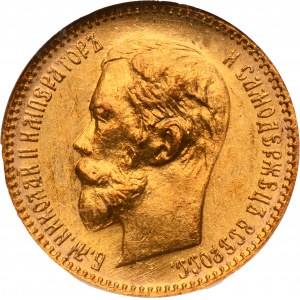Russia, Nicholas II, 5 Rouble Petersburg 1902 AP - NGC MS65