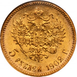 Russia, Nicholas II, 5 Rouble Petersburg 1902 AP - NGC MS65