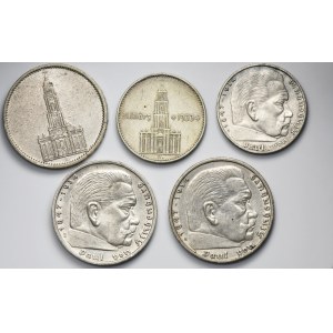 Ensemble, Allemagne, Troisième Reich, 2 Marks et 5 Marks (5 pièces).
