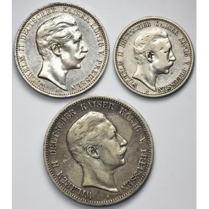 Set, Germany, German Empire, Wilhelm II, 2 Mark and 5 Mark (3 pcs.)