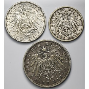 Set, Germany, German Empire, Wilhelm II, 2 Mark and 5 Mark (3 pcs.)