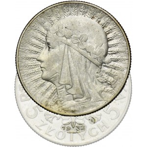 Głowa Kobiety, 5 złotych Warszawa 1932 - RZADKIE