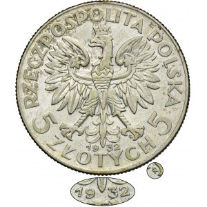 Głowa Kobiety, 5 złotych Warszawa 1932 - RZADKIE
