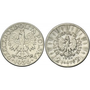 Zestaw, II RP, Żaglowiec i Piłsudski 2 złote (2 szt.)