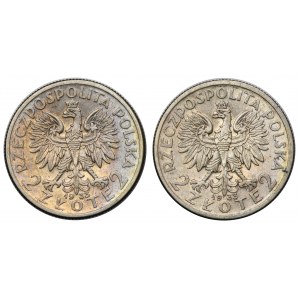 Zestaw, Głowa kobiety, 2 złote 1933 (2 szt.)