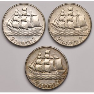 Set, Voilier, 2 or 1936 (3 pièces).