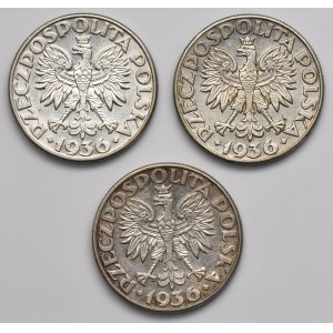 Set, Voilier, 2 or 1936 (3 pièces).