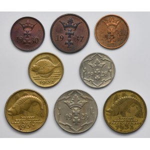 Set, Free City of Danzig, 1 pfennig, 2 pfennig, 5 pfennig and 10 pfennig (8 pcs.)