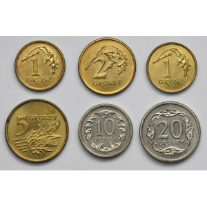 Sada, 1 haléř, 2 haléře, 5 haléřů, 10 haléřů a 20 haléřů - ODMĚNY (6 kusů).