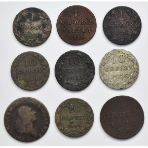 Set, Duchy of Warsaw, Kingdom of Poland, November Uprising and South Prussia, 1 groschen and 10 groschen (9 pcs.)