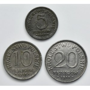 Set, Polish Kingdom, 5 pfennig, 10 pfennig and 20 pfennig (3 pcs.)