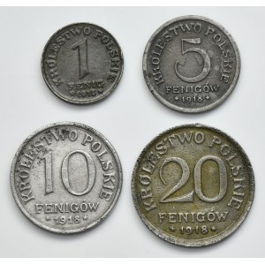 Set, Polish Kingdom, 1 pfennig, 5 pfennig, 10 pfennig and 20 pfennig 1918 (4 pcs.)